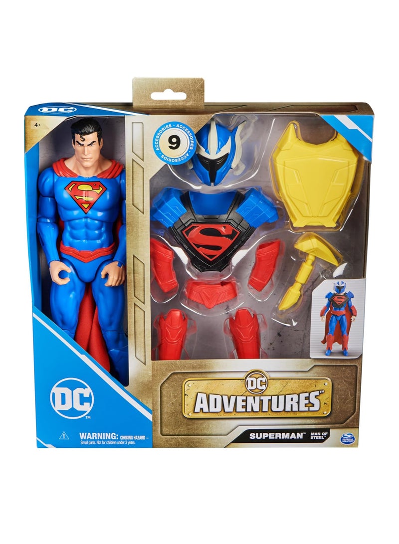 Superman Man of Steel Action Figure, DC Adventures, 30.48cm, 9 Accessories, Collectible Superhero Kids’ Toys for Boys and Girls, Ages 4+