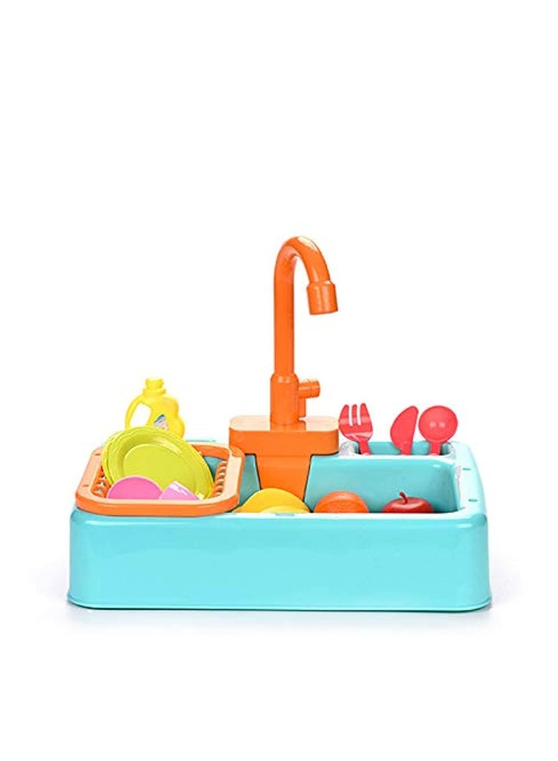 COOLBABY Kitchen Sink Toys Pretend Role Play Toys Kitchen Sink Play Set Color Charging with Running Water Automatic Water Cycle System Kitchen Role Play Dishwasher Toys