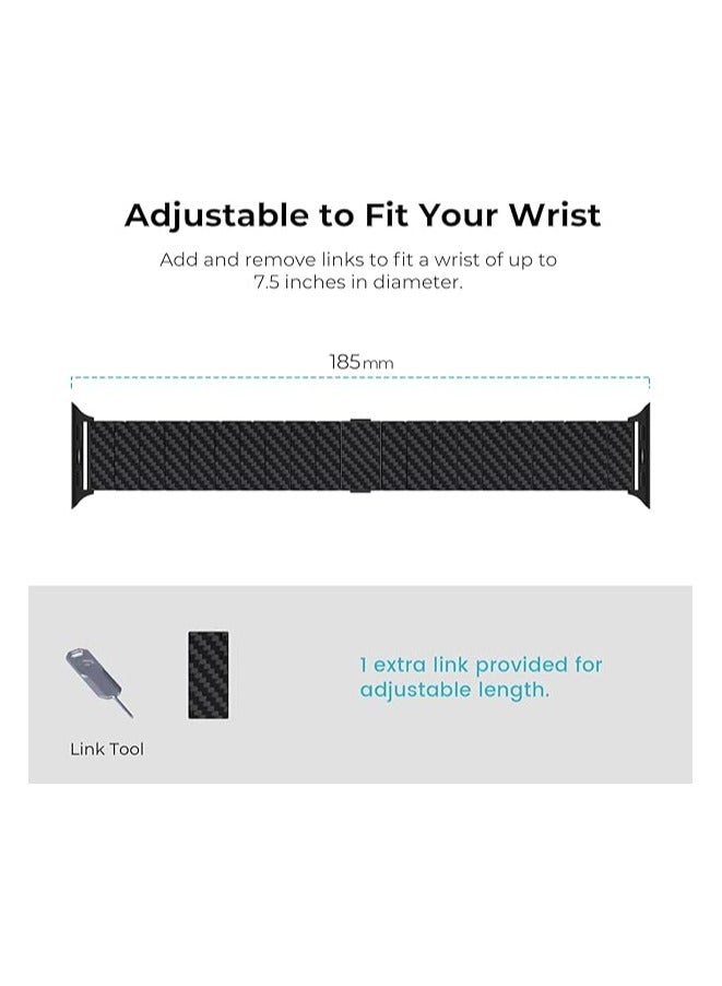 PITAKA Apple Watch Band Compatible with Apple Ultra/SE/9/8/7/6/5/4/3/2/1, Adjustable with Aramid & 100% Carbon Fiber Apple Watch Band - Modern Black/Grey