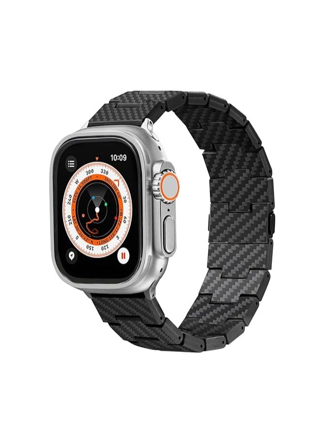 PITAKA Apple Watch Band Compatible with Apple Ultra/SE/9/8/7/6/5/4/3/2/1, Adjustable with Aramid & 100% Carbon Fiber Apple Watch Band - Retro Black/Grey