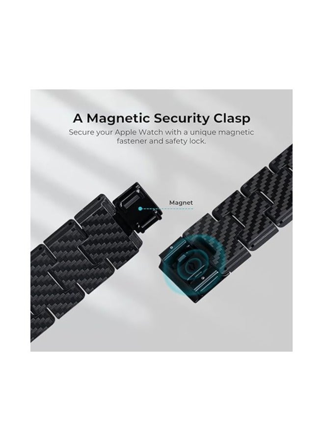 PITAKA Apple Watch Band Compatible with Apple Ultra/SE/9/8/7/6/5/4/3/2/1, Adjustable with Aramid & 100% Carbon Fiber Apple Watch Band - Retro Black/Grey