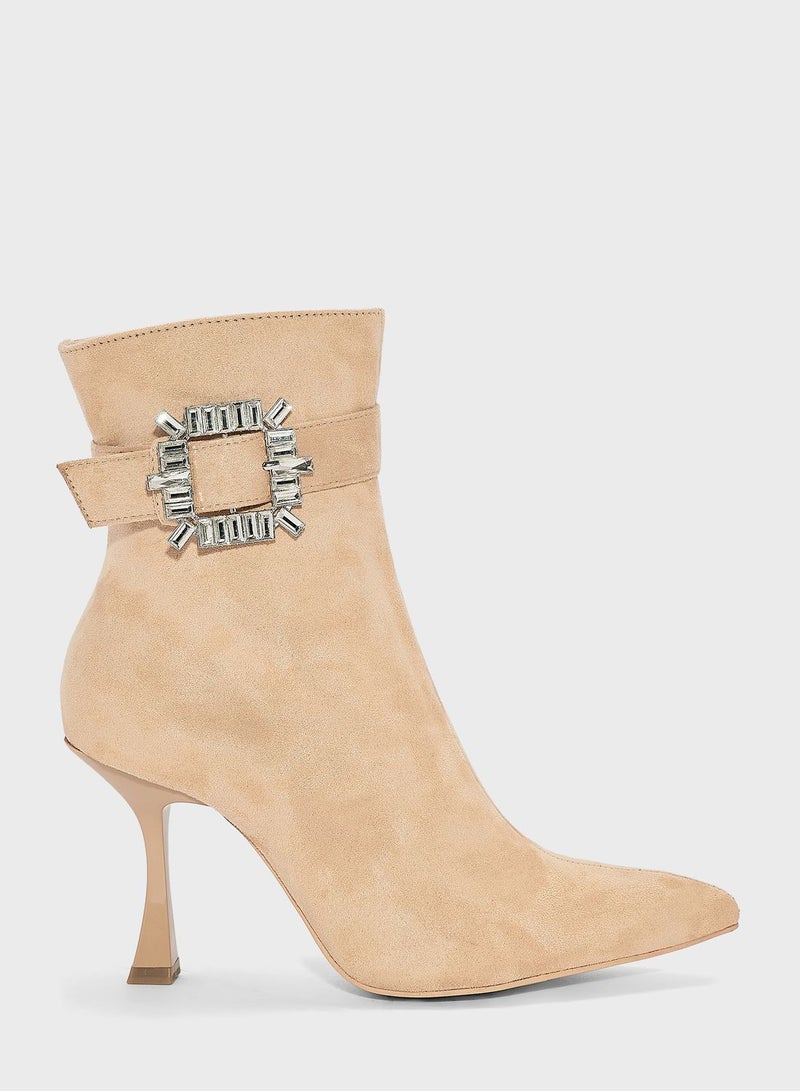 Jewelled High Heel Point Toe Boots