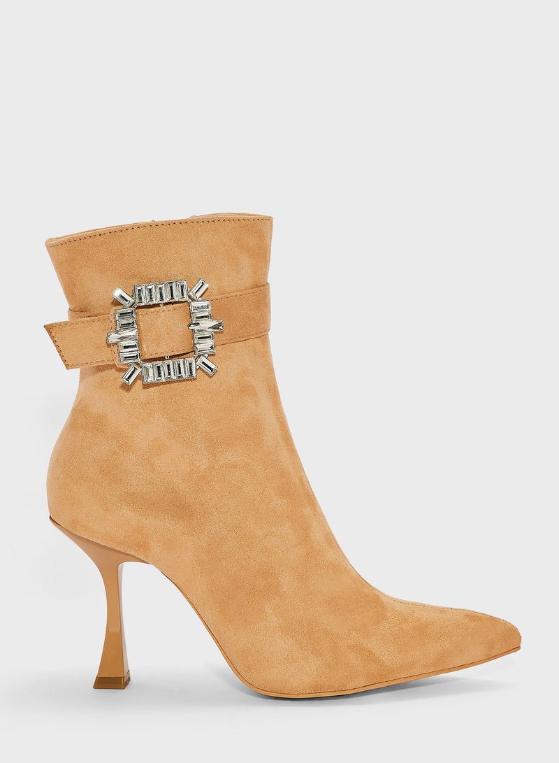 Jewelled High Heel Point Toe Boots