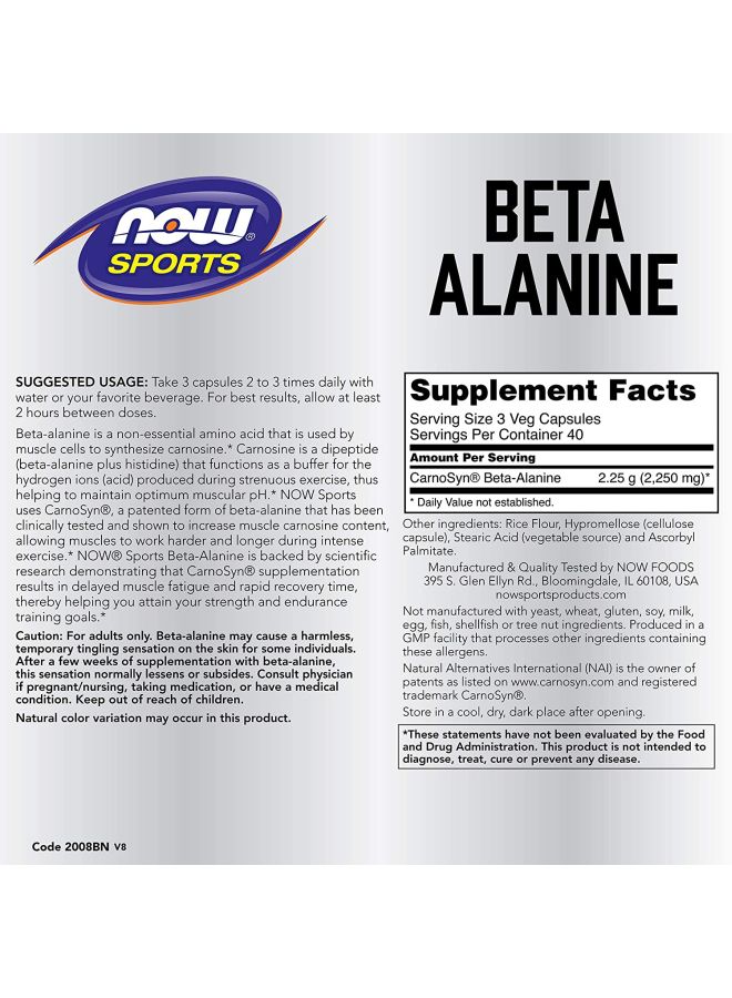 Now Foods Beta-Alanine Dietary Supplement 120 Veg Capsules