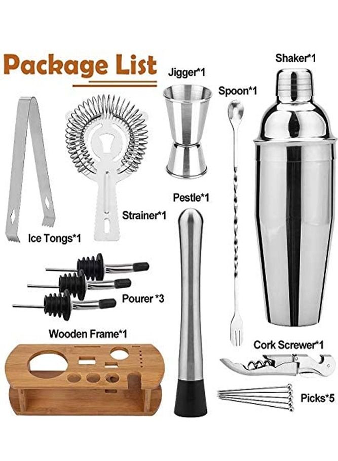 16 Pcs 750mL Stainless Steel Cocktail Shaker with Stand