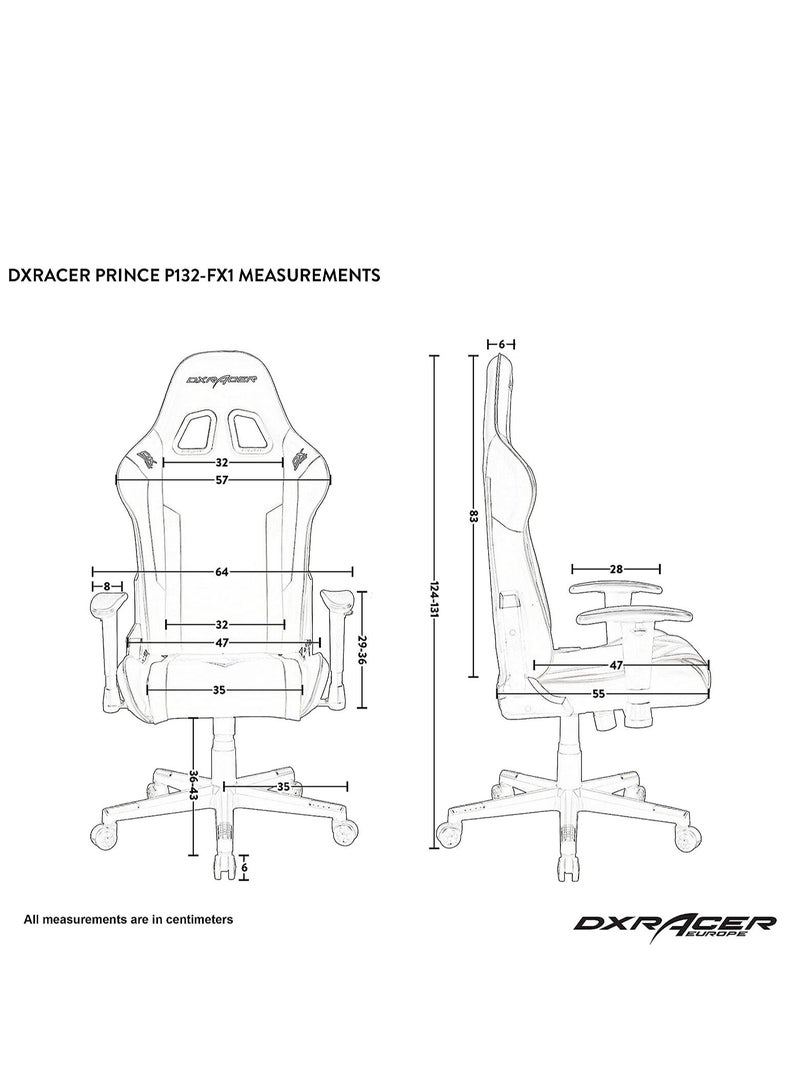 DXRacer Series P132 Gaming Chair, 1D Armrests with Soft Surface, Black and White | GC-P132-NW-F2-158