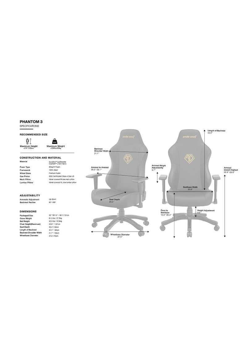 Anda Seat Unisex-Adult Phantom 3 Gaming Chair, Black