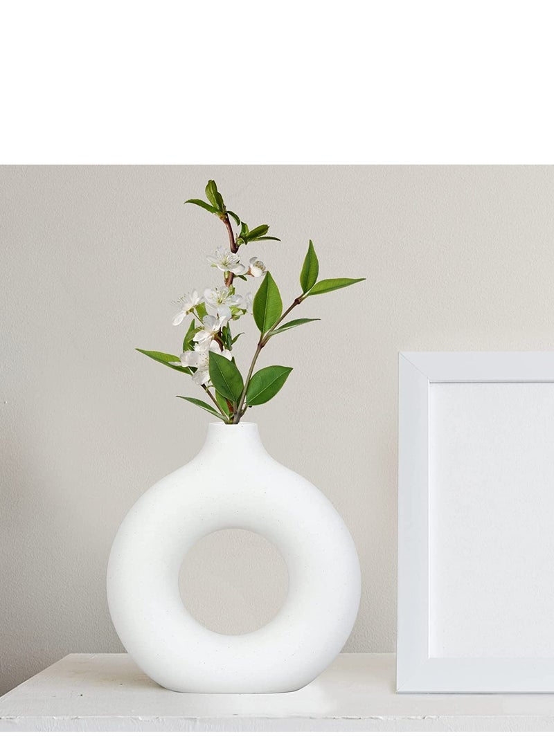 Premium White Ceramic Nordic Boho Modern Minimalist Design Big Flower Vase - Large | for Elegant Home Décor | Living Room Centerpiece Flower Vase | Gifting