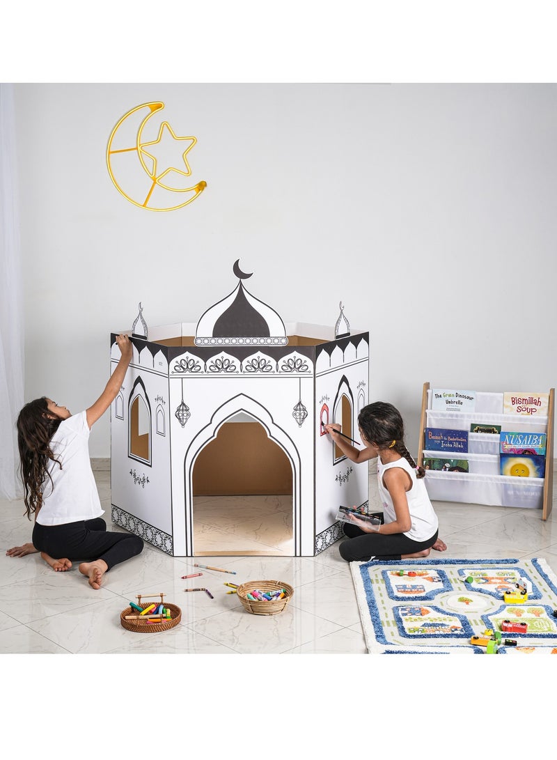 HilalFul Colour Me Cardboard Mosque Playhouse | DIY Activity for Kids | Imaginative Play | For Indoor Play | Islamic Gift for Kids and Children | Eduactional and Learning Toy | Easy To Assemble