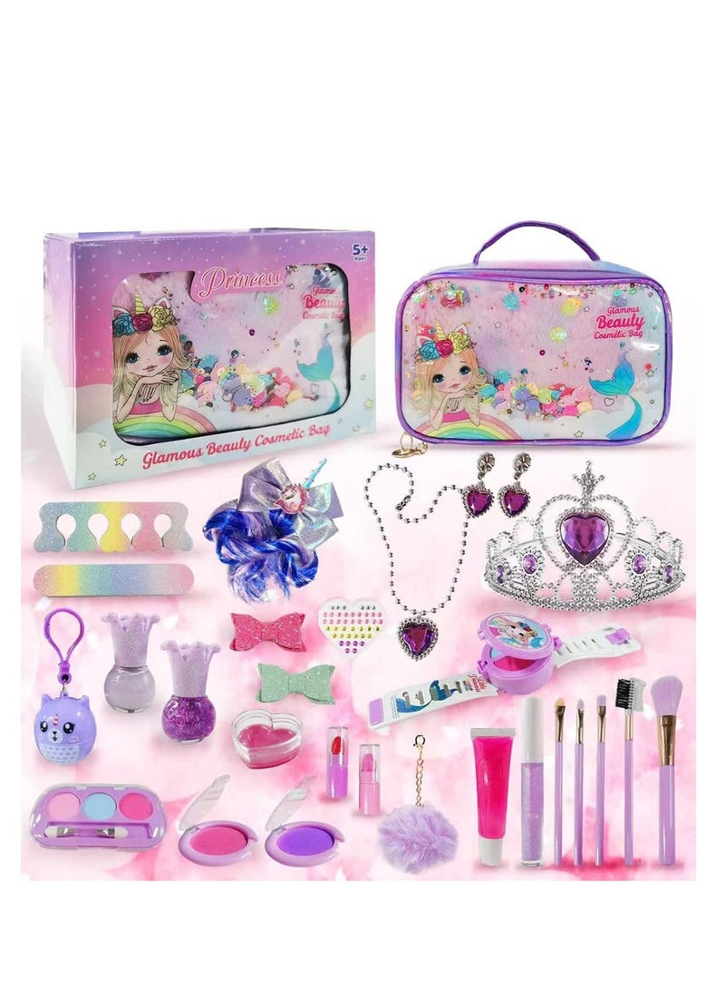 29 Pcs Kids Makeup Kit for Girls, Washable Makeup Set Toy with Real Cosmetic Case, Safe & Non Toxic Cosmetic Toy for Little Girl, Pretend Play Makeup Beauty Set Birthday Toys Gift for 5+Years Old Kid