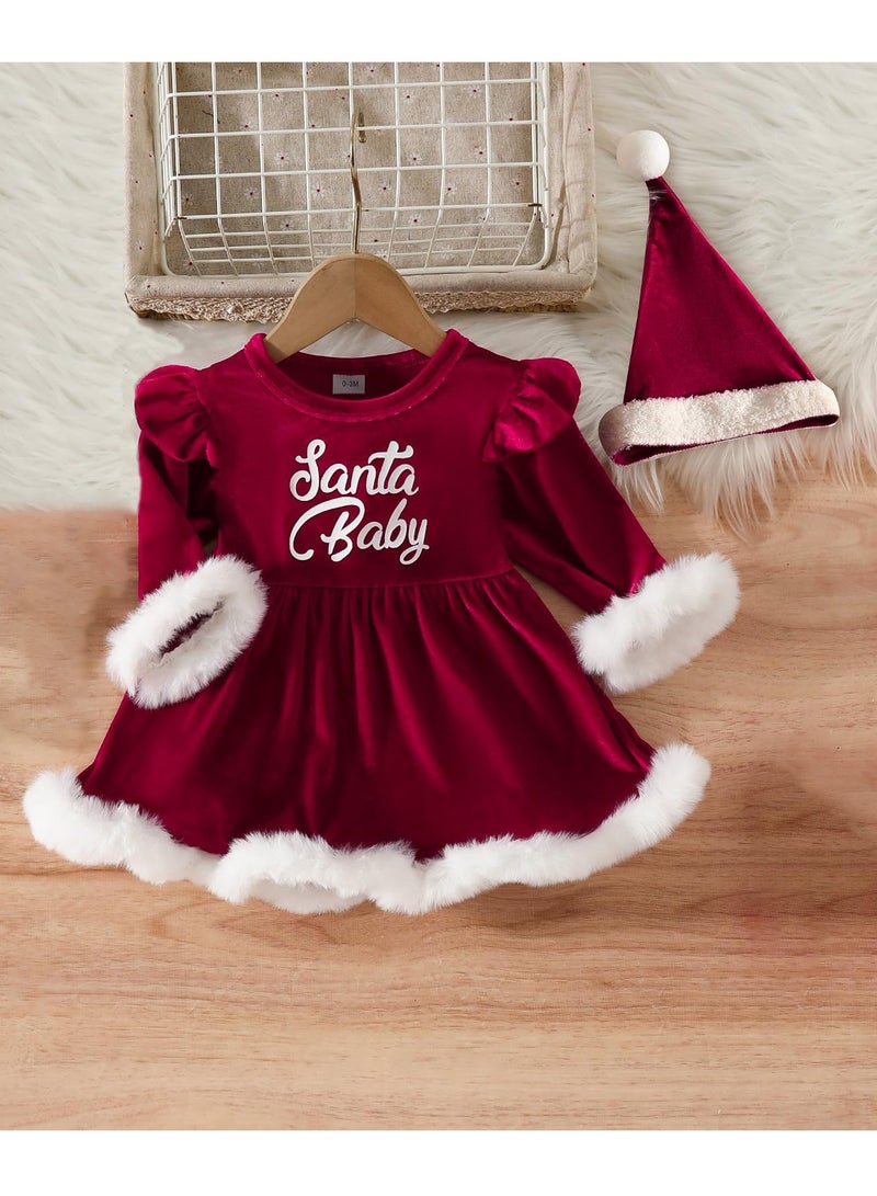 Children's Dress with Hood Velvet Jumpsuit Baby Jumpsuit Autumn and Winter Newborn Clothes Set (Red)