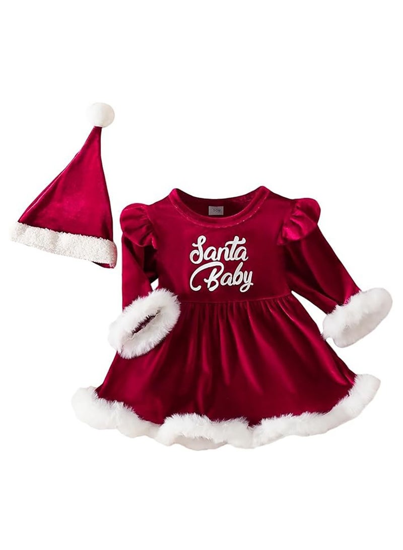 Children's Dress with Hood Velvet Jumpsuit Baby Jumpsuit Autumn and Winter Newborn Clothes Set (Red)