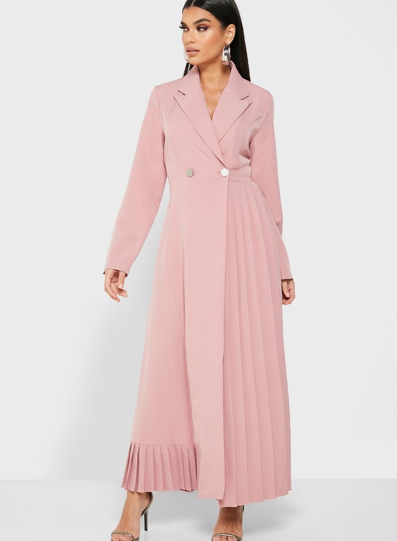 Longline Blazer Dress With Pleats