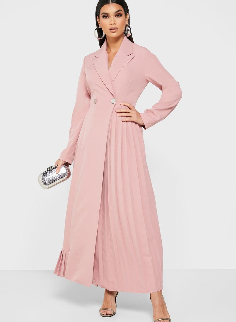 Longline Blazer Dress With Pleats