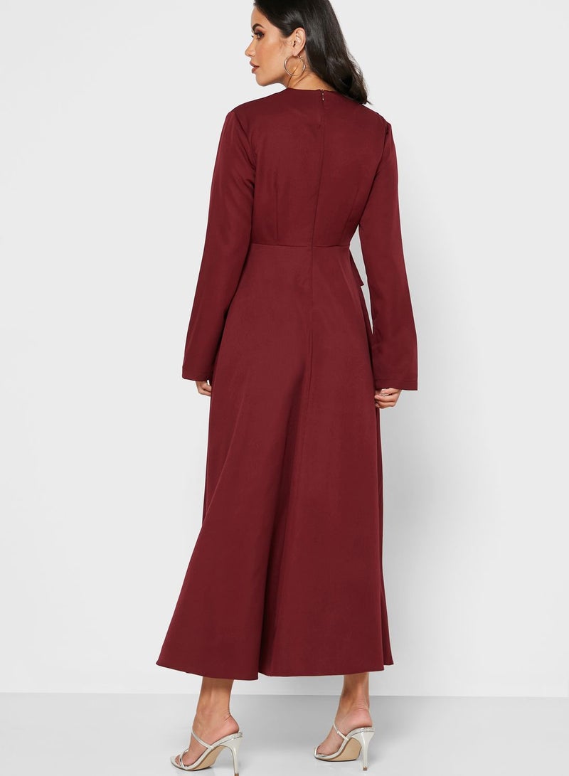 Wrap Front Peplum Midi Dress