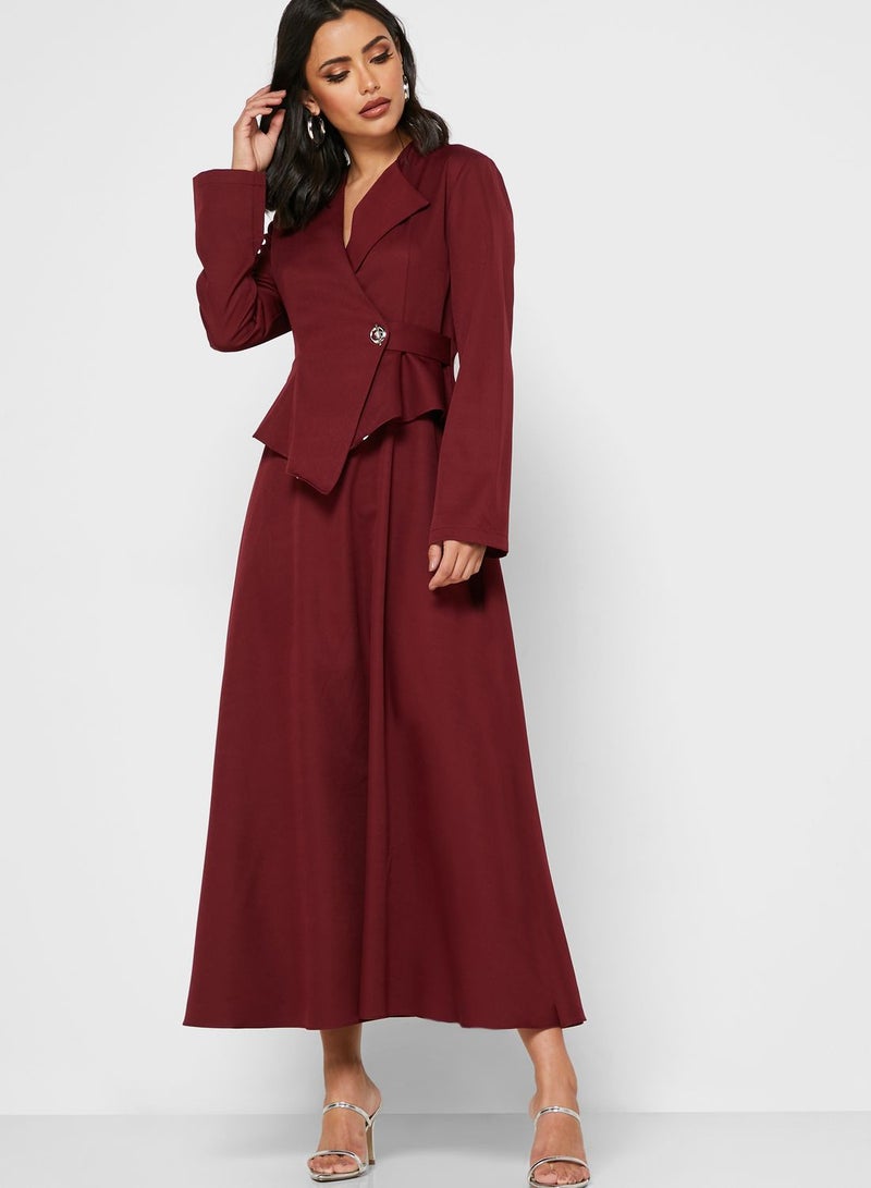 Wrap Front Peplum Midi Dress