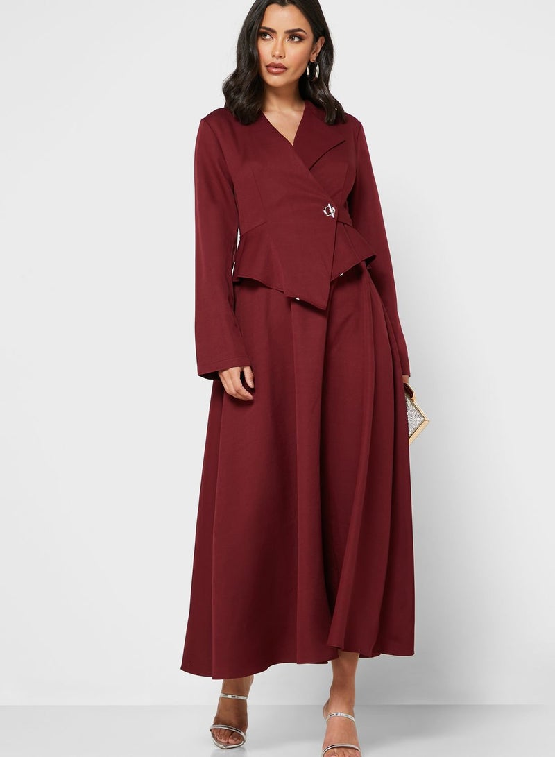 Wrap Front Peplum Midi Dress