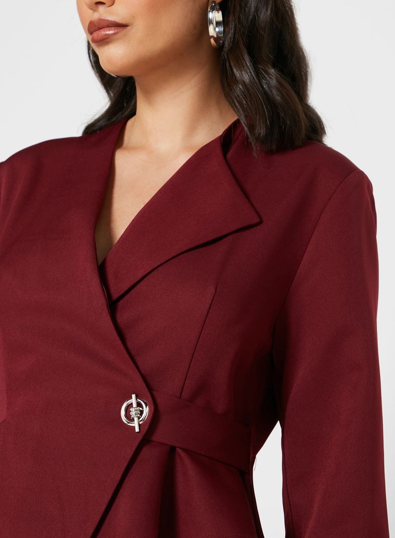 Wrap Front Peplum Midi Dress