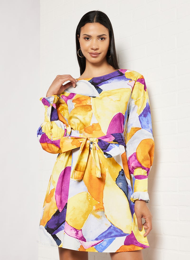 Abstract Print Cotton Dress Multi Print