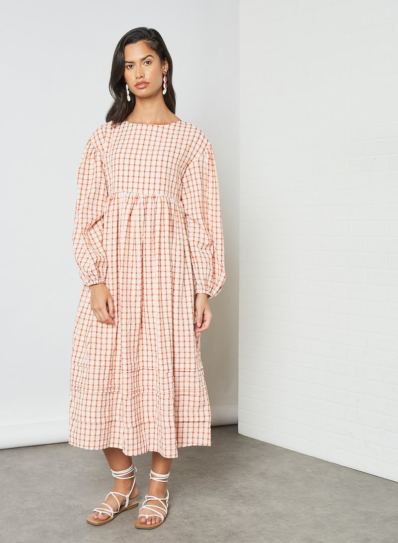 Oversized Checked Dress Red