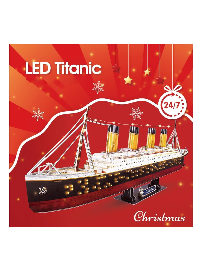 Titanic 3D LED Puzzle 88cm - 266-Piece Model Boat Kit for Adults and Teens - Ideal for Birthdays, Christmas, and Anniversary Gifts