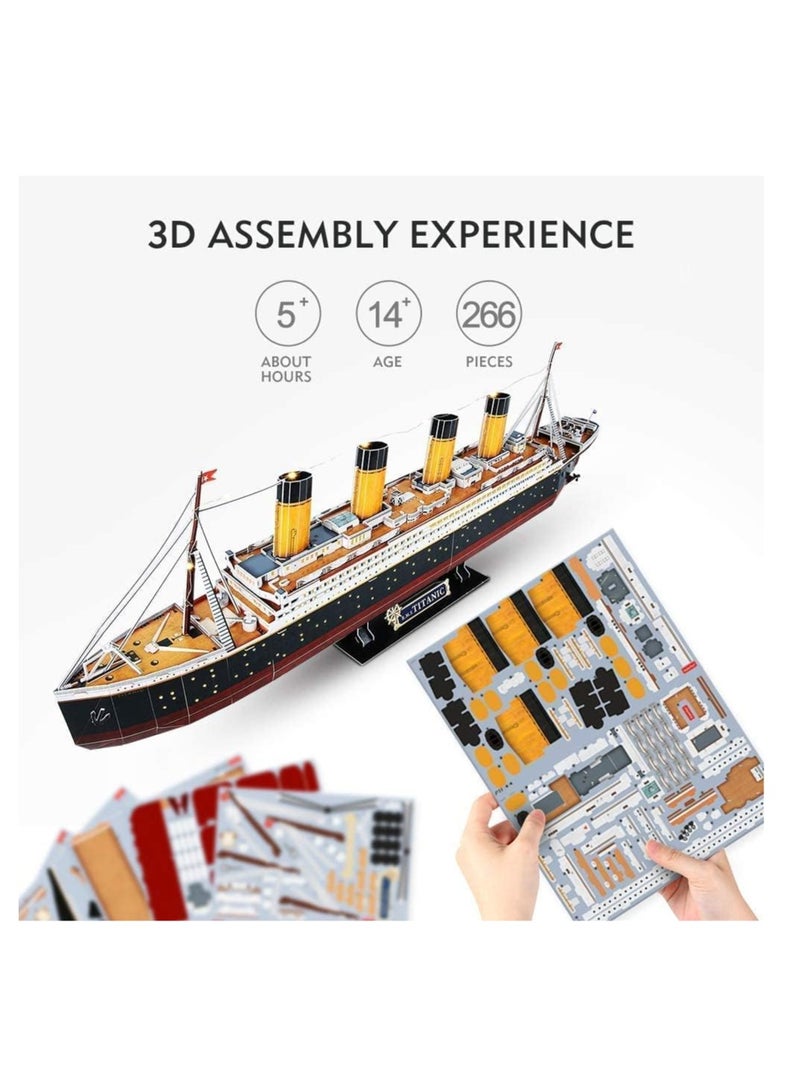 Titanic 3D LED Puzzle 88cm - 266-Piece Model Boat Kit for Adults and Teens - Ideal for Birthdays, Christmas, and Anniversary Gifts