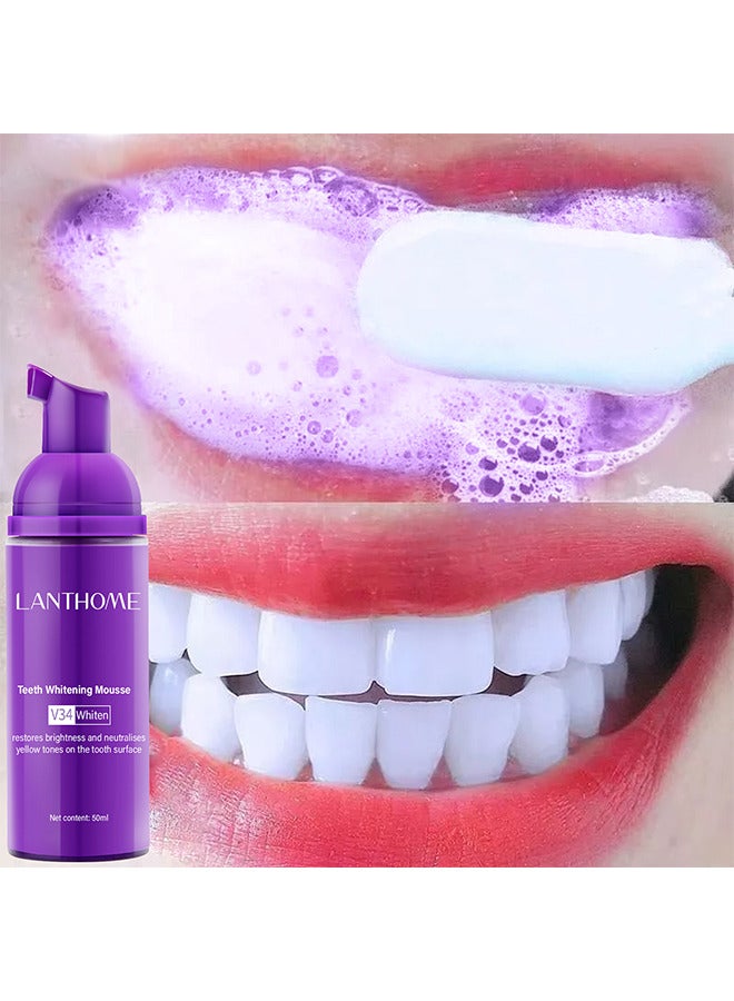 Purple Teeth Whitening Mousse, Dental Color Corrector Foam, Yellow Stain Removal for Teeth, Purple Toothpaste for Teeth Whitening, Teeth Whitening Kit for Sensitive Teeth 50ML