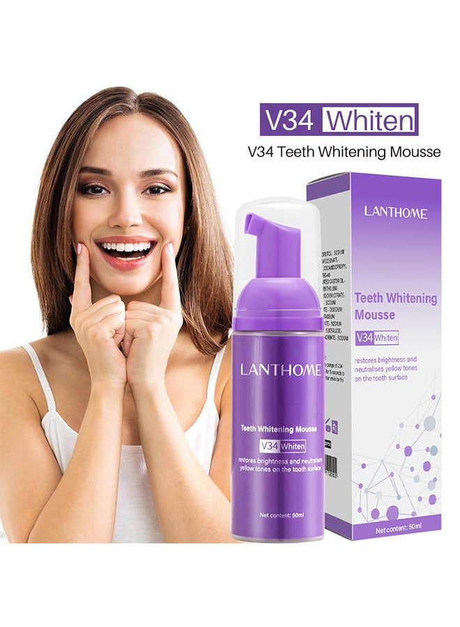 Purple Teeth Whitening Mousse, Dental Color Corrector Foam, Yellow Stain Removal for Teeth, Purple Toothpaste for Teeth Whitening, Teeth Whitening Kit for Sensitive Teeth 50ML