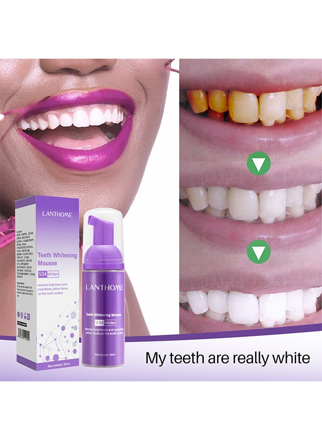 Purple Teeth Whitening Mousse, Dental Color Corrector Foam, Yellow Stain Removal for Teeth, Purple Toothpaste for Teeth Whitening, Teeth Whitening Kit for Sensitive Teeth 50ML