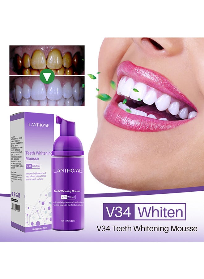 Purple Teeth Whitening Mousse, Dental Color Corrector Foam, Yellow Stain Removal for Teeth, Purple Toothpaste for Teeth Whitening, Teeth Whitening Kit for Sensitive Teeth 50ML