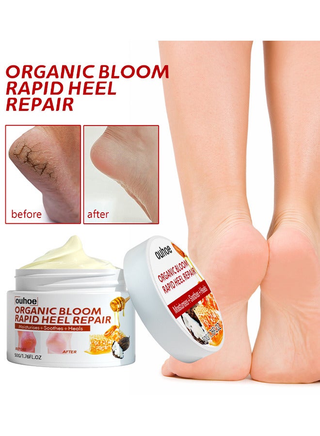 Organic Rapid Heel Repair Cream, Moisturizing Foot Cream, Dry Foot Skin Remover, Rapid Heel Repair, Hydrating Quickly Soften Calluses Foot Care For Men Women Cracked Heels 50G