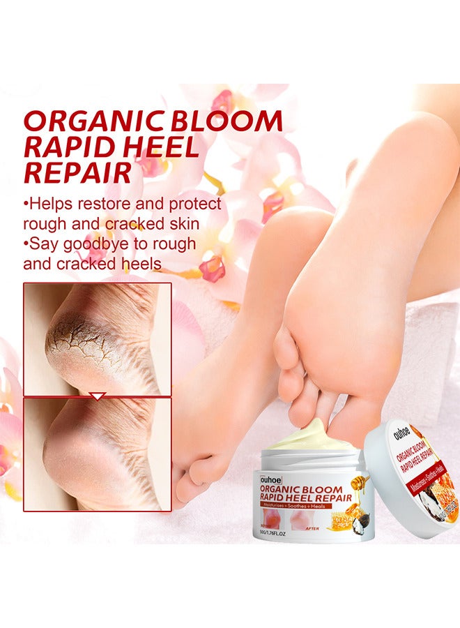Organic Rapid Heel Repair Cream, Moisturizing Foot Cream, Dry Foot Skin Remover, Rapid Heel Repair, Hydrating Quickly Soften Calluses Foot Care For Men Women Cracked Heels 50G
