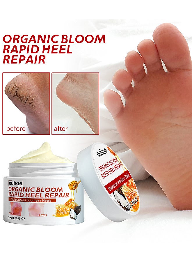 Organic Rapid Heel Repair Cream, Moisturizing Foot Cream, Dry Foot Skin Remover, Rapid Heel Repair, Hydrating Quickly Soften Calluses Foot Care For Men Women Cracked Heels 50G