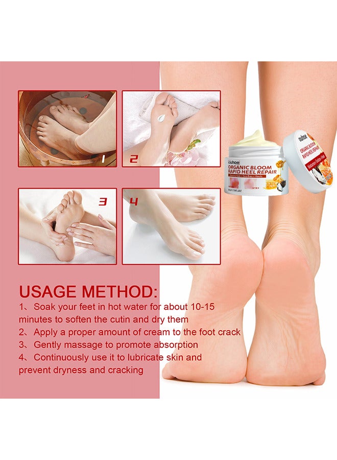 Organic Rapid Heel Repair Cream, Moisturizing Foot Cream, Dry Foot Skin Remover, Rapid Heel Repair, Hydrating Quickly Soften Calluses Foot Care For Men Women Cracked Heels 50G