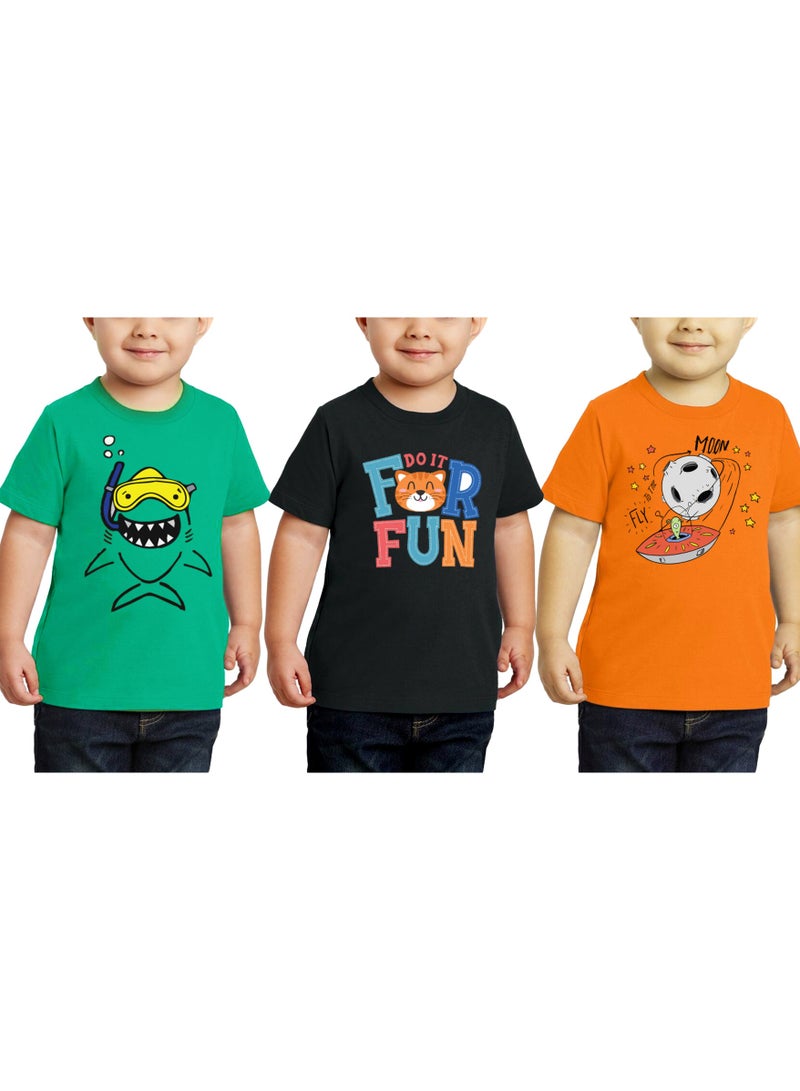 Kids Multi Color Combo Printed Design T-shirt For Boys - Fashionable Short Sleeve T-Shirt - Casual Daily Shirt For Kids - Assorted Colors