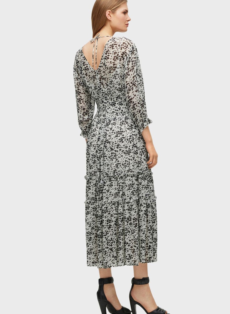 Printed V-Neck Dress