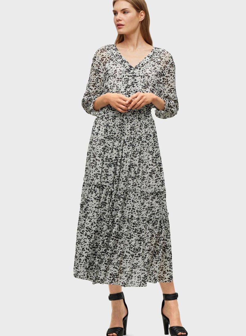 Printed V-Neck Dress