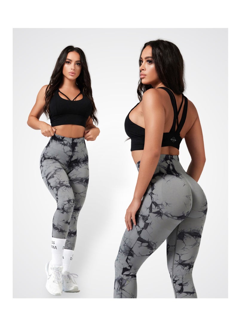 LESS DRAMA Curve-Hugging Marble Leggings for Women | High Waisted Hip Lift Leggings | Workout Yoga Tummy Control Compression Pants | Anti-Cellulite Athleisure Tights