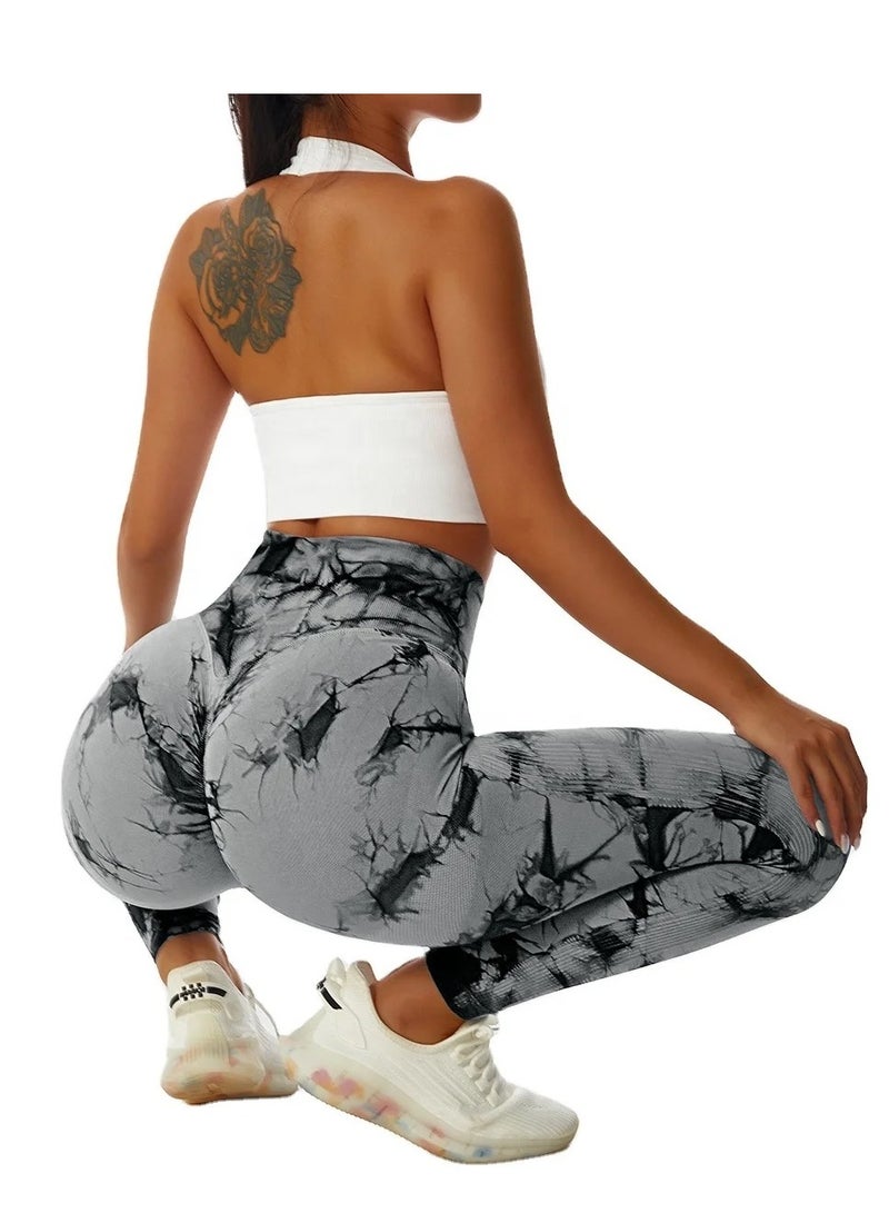 LESS DRAMA Curve-Hugging Marble Leggings for Women | High Waisted Hip Lift Leggings | Workout Yoga Tummy Control Compression Pants | Anti-Cellulite Athleisure Tights