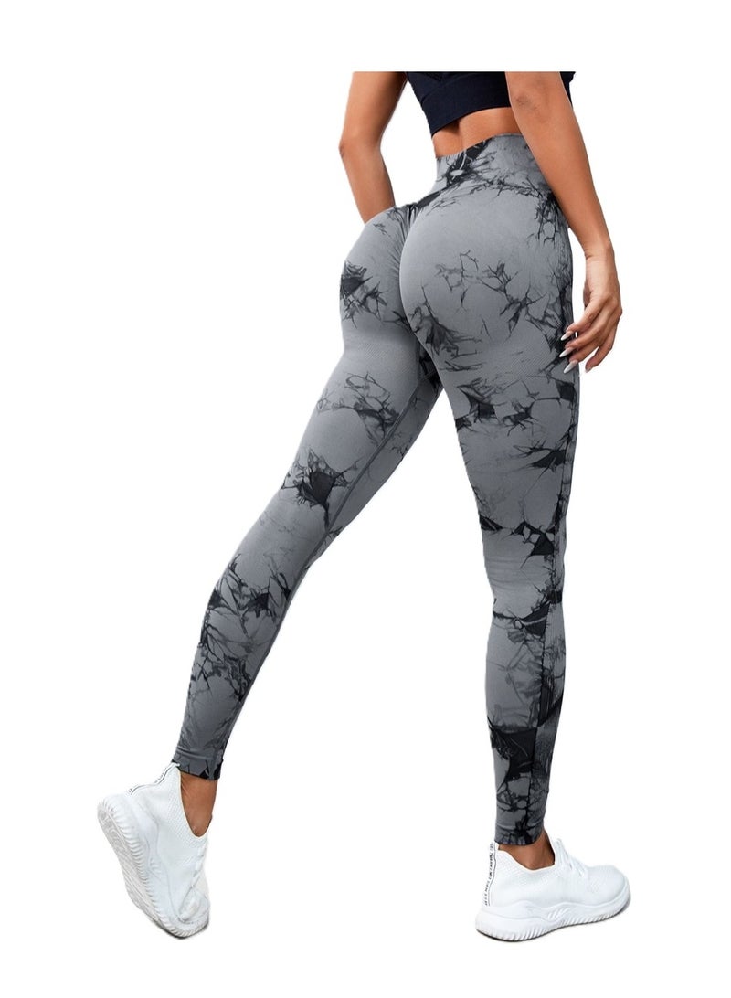 LESS DRAMA Curve-Hugging Marble Leggings for Women | High Waisted Hip Lift Leggings | Workout Yoga Tummy Control Compression Pants | Anti-Cellulite Athleisure Tights