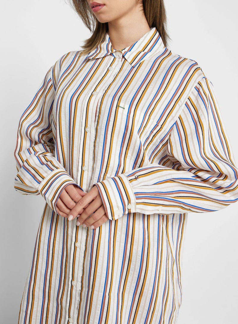 Striped Button Detail Shirt Dress