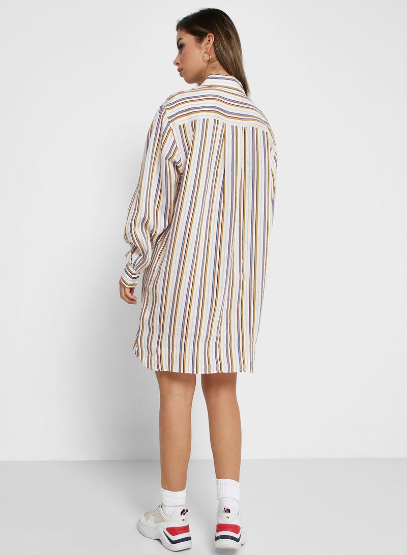 Striped Button Detail Shirt Dress