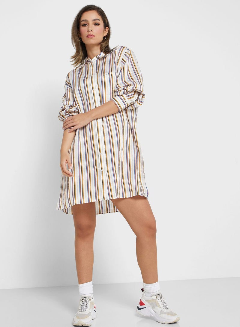 Striped Button Detail Shirt Dress