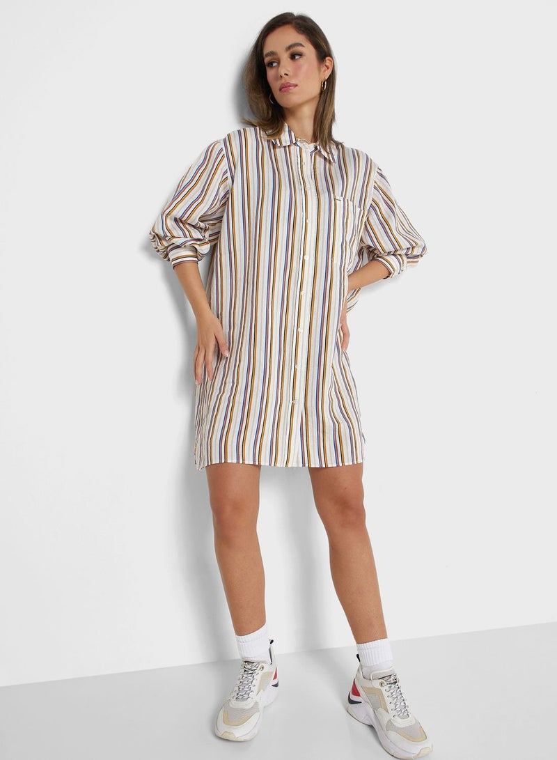 Striped Button Detail Shirt Dress