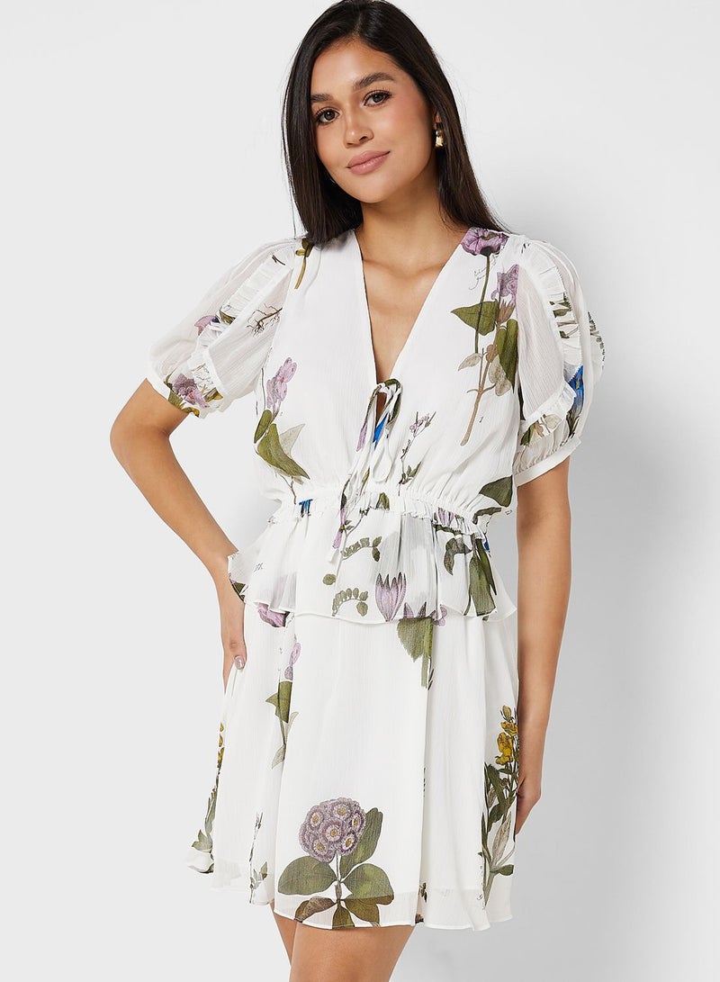 Printed V-Neck Dress