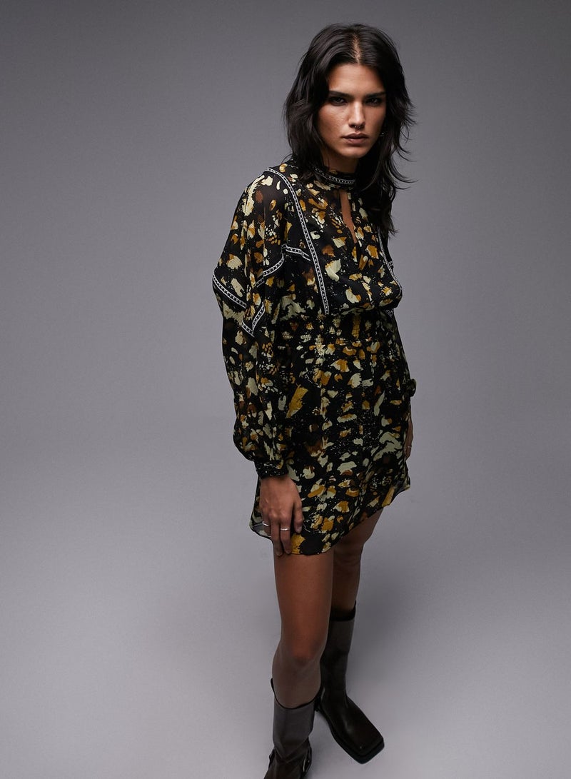 High Neck Printed Dress