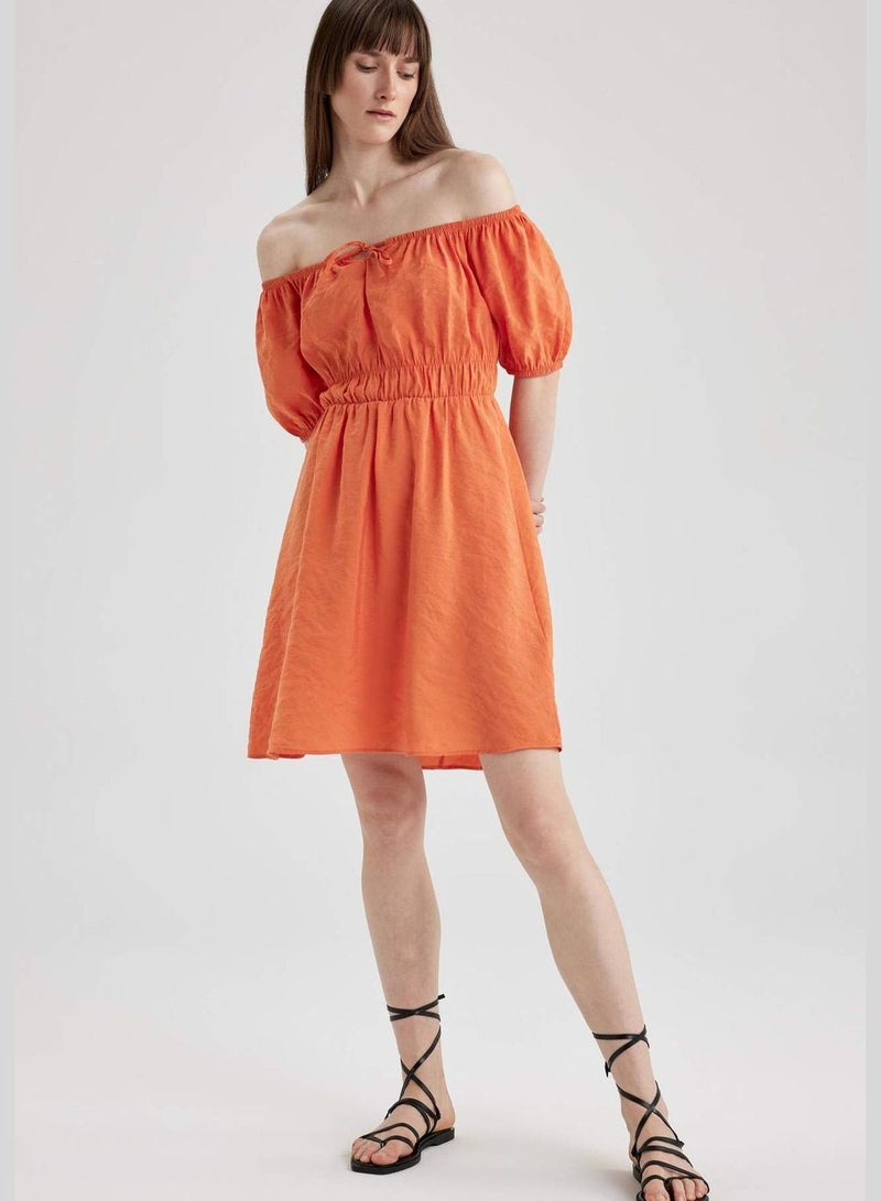Woman Short Sleeve Woven Dress