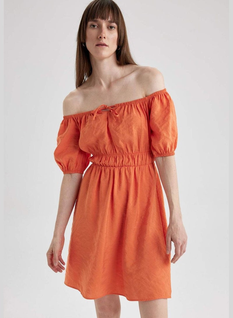Woman Short Sleeve Woven Dress