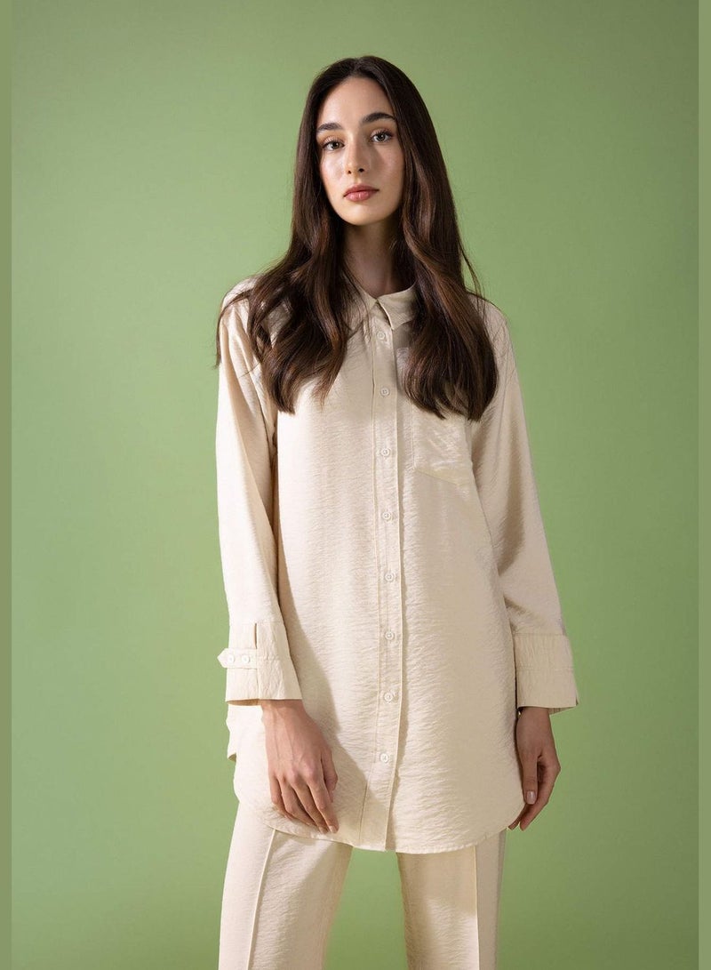 Woman Woven Long Sleeve Tunic