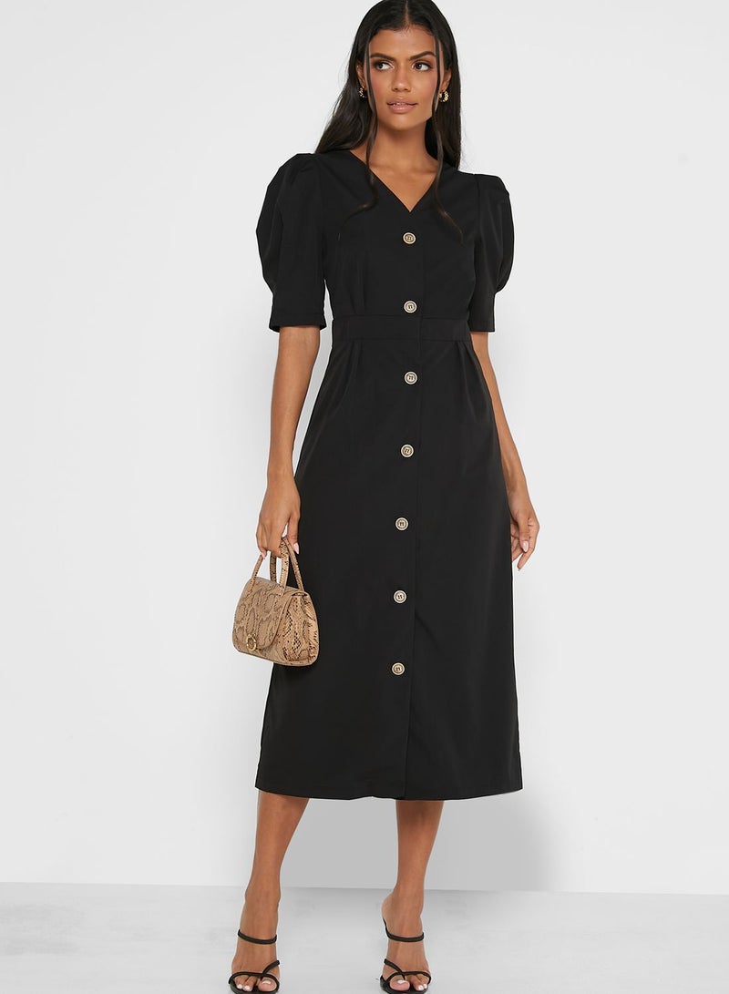Puff Sleeve Button Through Dress